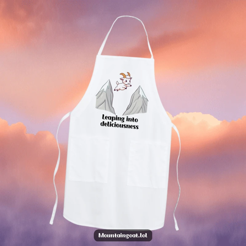 Funny Mountain Goat Apron: A cute kawaii goat leaps over kitchen counters, adding a playful and humorous element to cooking.
