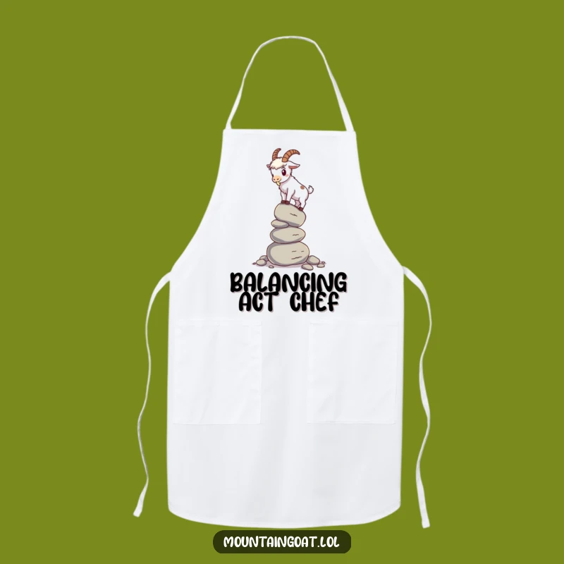 Funny Mountain Goat Apron: Wobbling Goat on Pebbles, Humorous Kitchen Accessory
