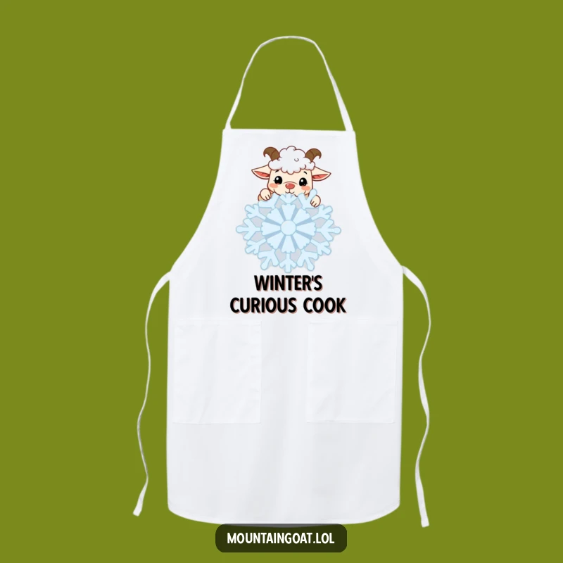 Funny Kawaii Goat Snowflake Apron: Winter Peek In The Kitchen Gift
