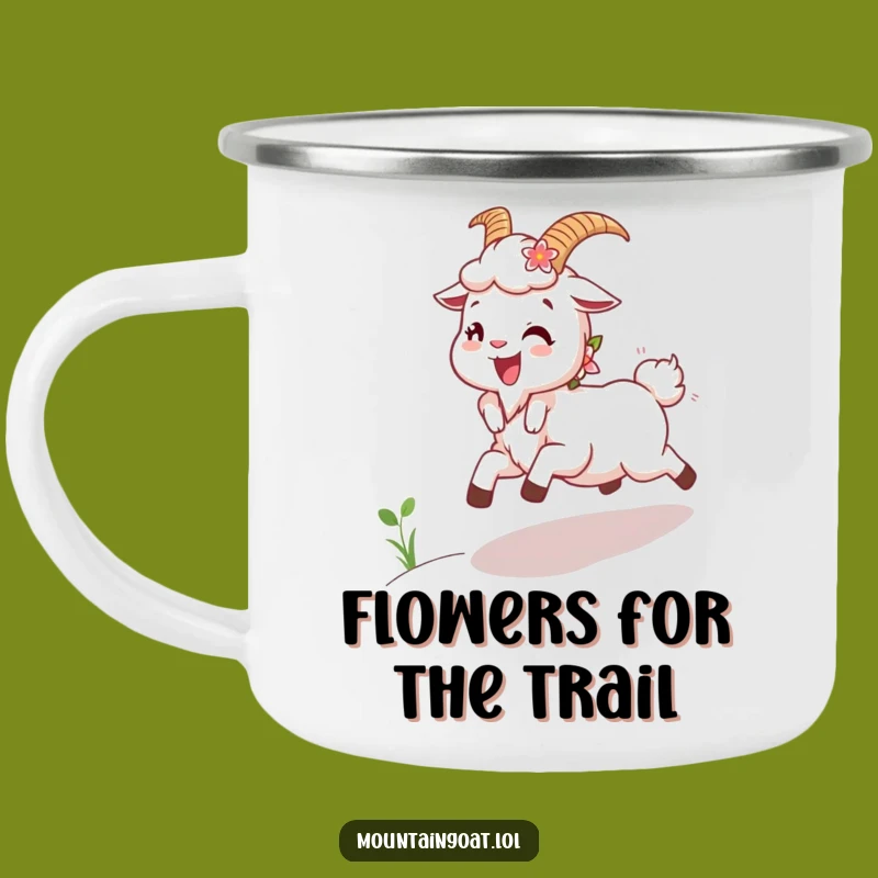Funny Joyous Goat Flowers Camping Mug: Adventure Fuel with Floral Mountain Vibes