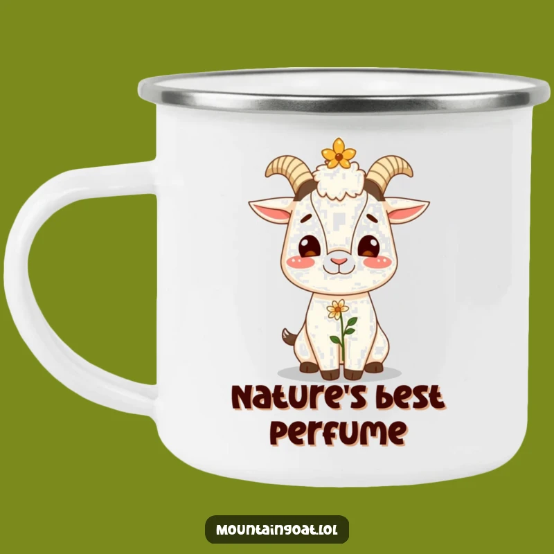 Funny Giggling Goat Flower Camp Mug - Outdoor Humor Gift for Happy Campers