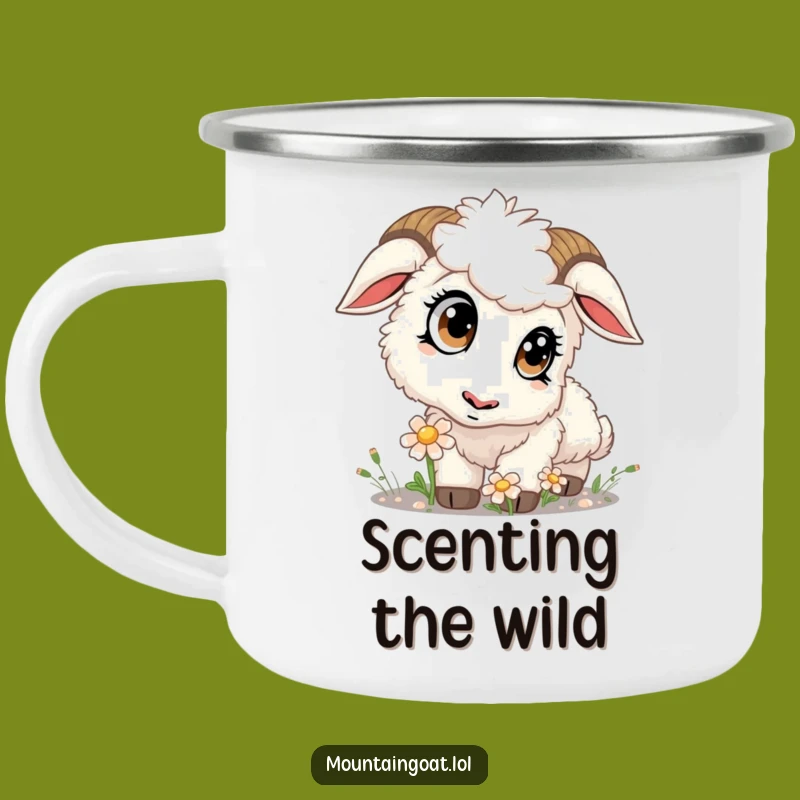 Funny Kawaii Goat Sniffing Flower Camping Mug: Nature's Brew Companion