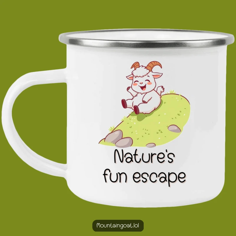Funny Joyful Goat Camping Mug - Playful Slider Metal Cup Gift