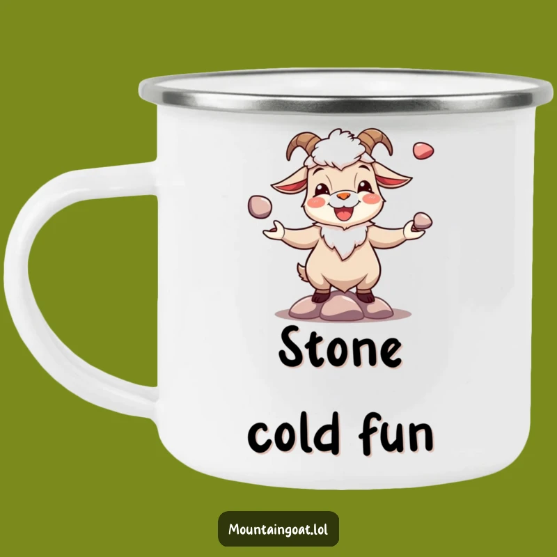 Funny Joyous Goat Pebble Juggling Camping Mug - Happy Trails