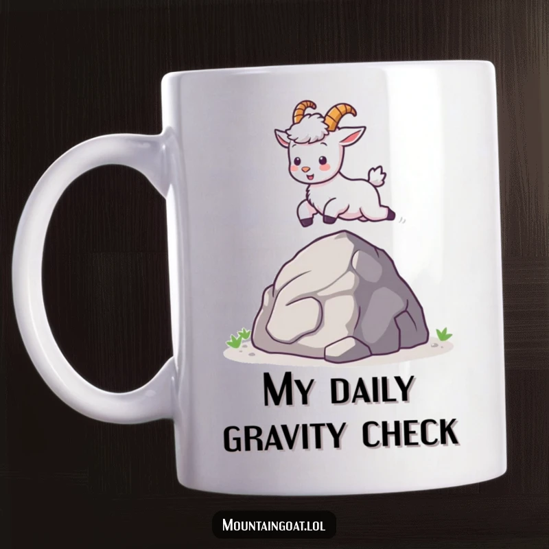 Funny kawaii mountain goat with big eyes leaping joyfully over a tiny rock, full of playful energy and charm.