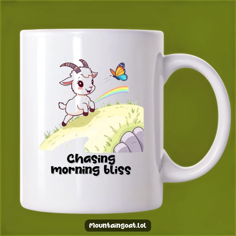Funny Mountain Goat Mug - Rainbow Butterfly Chase Gift