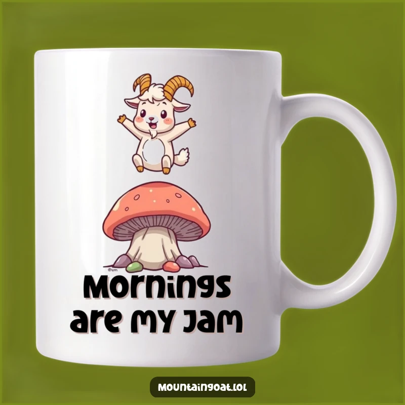 Funny Mountain Goat Mushroom Bounce Mug - Whimsical Gift for Joyful Goat Lovers