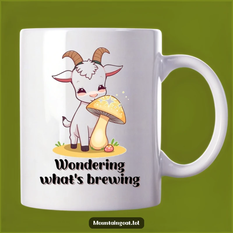 Funny Curious Goat Mug: Hilarious Mushroom Sniffing Gift for Explorers