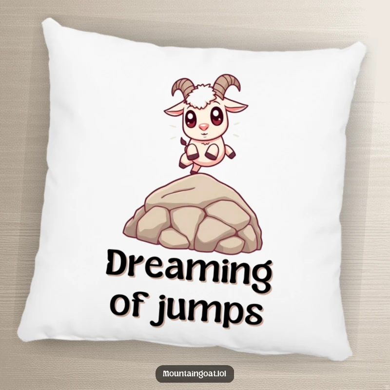 Funny Cute Goat Pillow: A soft pillow featuring a cute mountain goat with expressive eyes leaping gracefully.