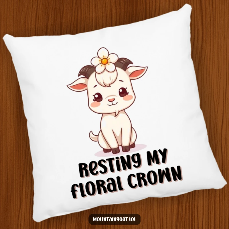 Funny Goat Flower Head Pillow, featuring a cute goat balancing a flower, perfect for adding humorous decor and soft comfort.