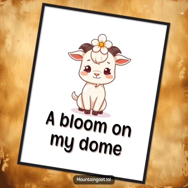 Funny Goat Flower Head Digital Art Print, a charming illustration of a goat with a flower on its head, ready to download.