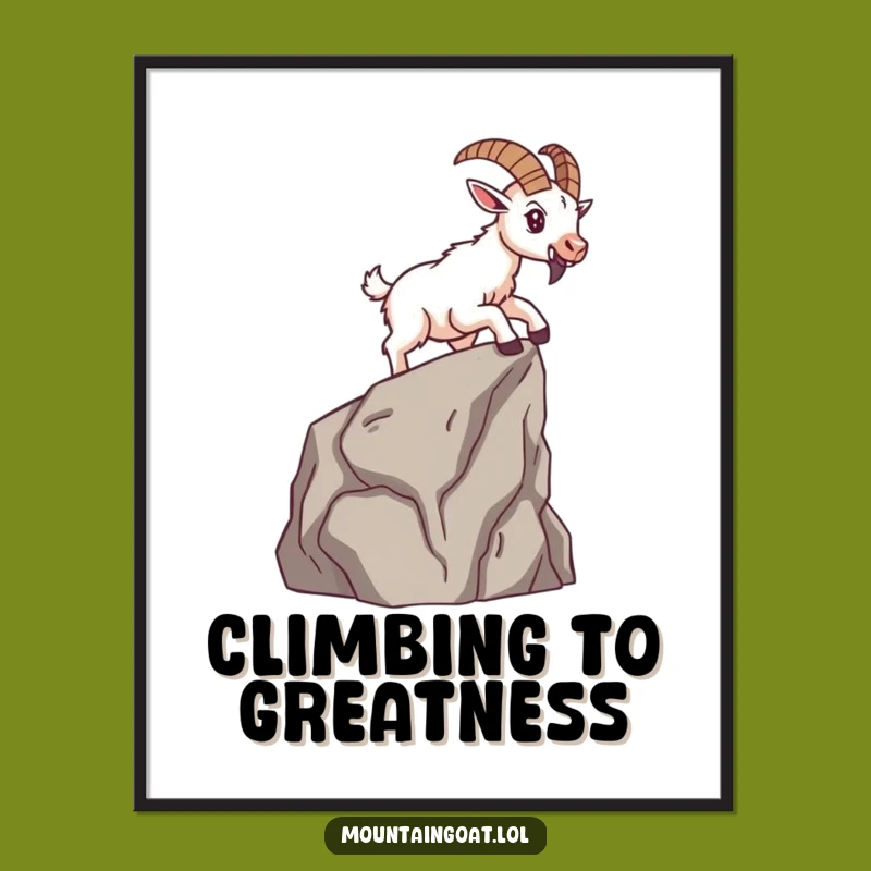 Funny Brave Mountain Goat Digital Art - Determined Climber Print - Instant Gift