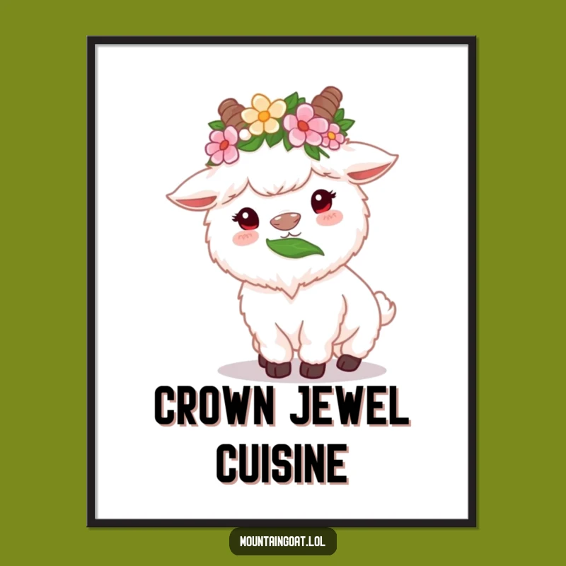 Funny Flower Crown Goat Digital Art - Cute Munching Printable Gift