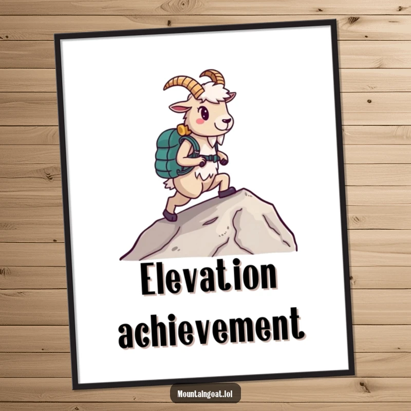 Funny Hiking Goat Digital Art Print, wearing boots and climbing a slope, printable wall art, symbolizing determination, unique funny gift.