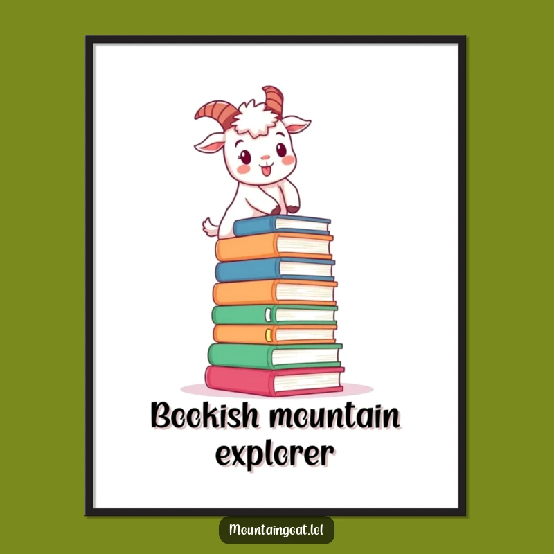 Funny Book Climbing Goat Digital Art Print: Instant Cheerful Ascent