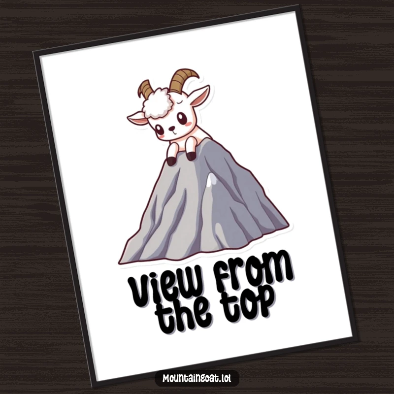 Funny Kawaii mountain goat digital art print of a curious goat peering from a mountain peak, perfect for instant adventurous decor.