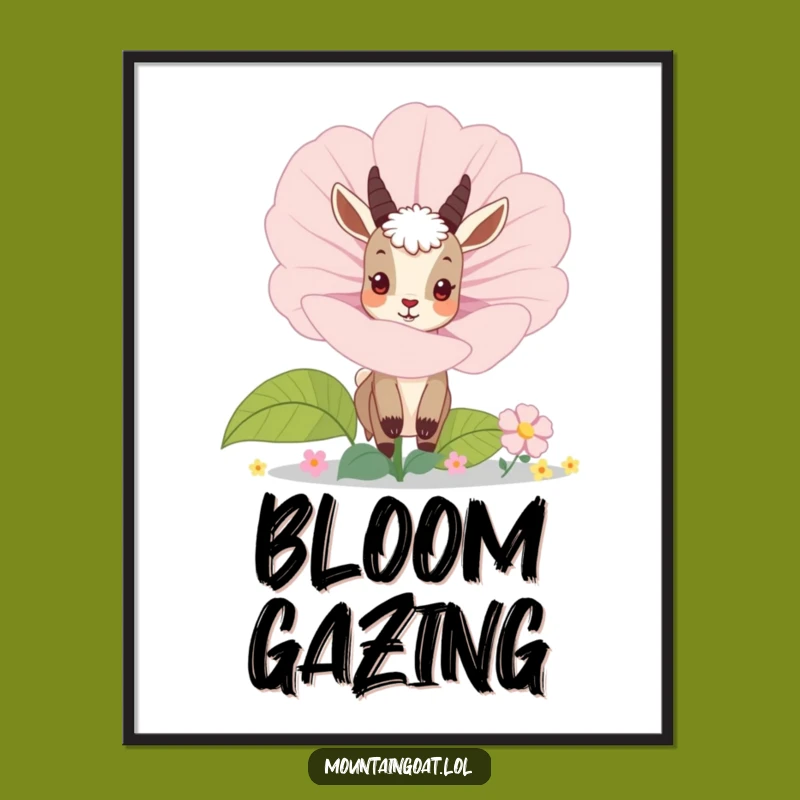 Funny Curious Mountain Goat Flower Digital Art - Instant Whimsy