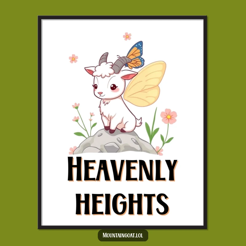 Funny Mountain Goat Butterfly Wings Digital Print: Whimsical Art for Instant Joy Gift