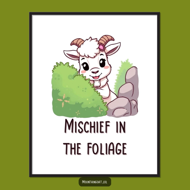 Funny Mountain Goat Digital Art: Mischievous Hide-and-Seek Goat, Instant Humorous Decor