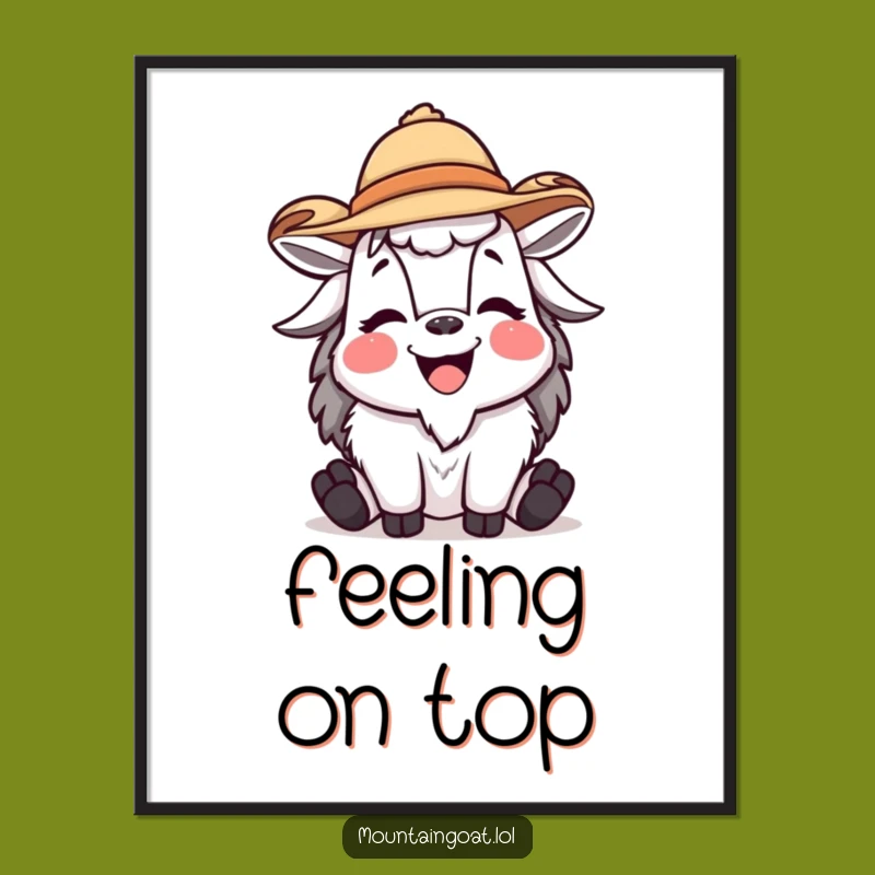 Funny Mountain Goat Laughing with Hat Digital Art - Instant Humor Download for Goat Fans