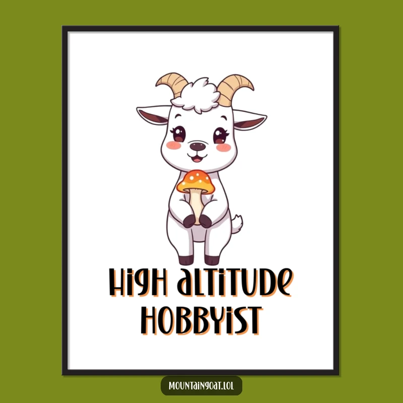 Funny Mountain Goat Mushroom Digital Art: Instant Hilarious Decor for Your Space!