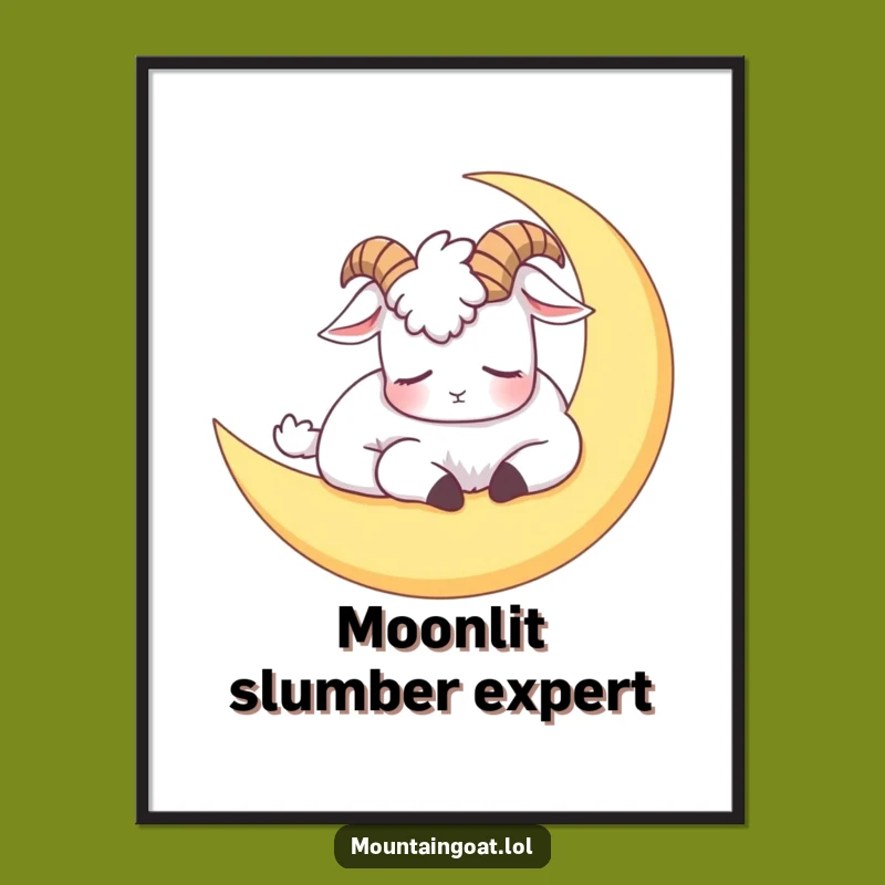 Funny Sleepy Goat Moon Digital Art - Instant Humorous Downloadable Wall Decor