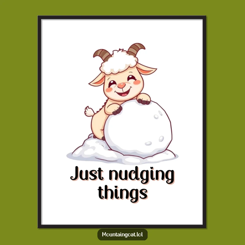 Funny Giggling Mountain Goat Digital Art - Hilarious Snowball Print - Instant Gift