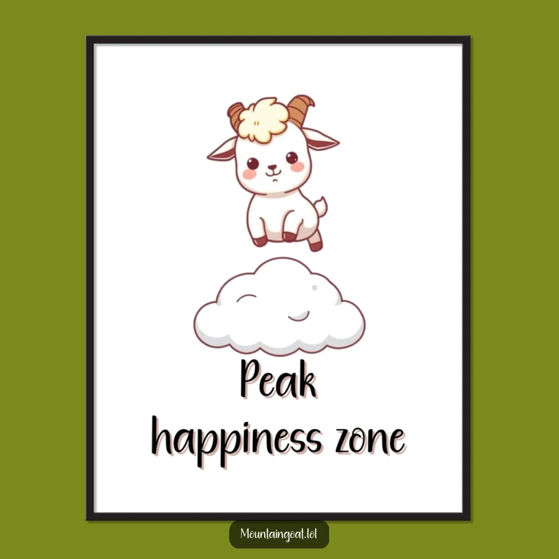 Funny Kawaii Mountain Goat Cloud Leap Digital Art - Instant Whimsy Gift
