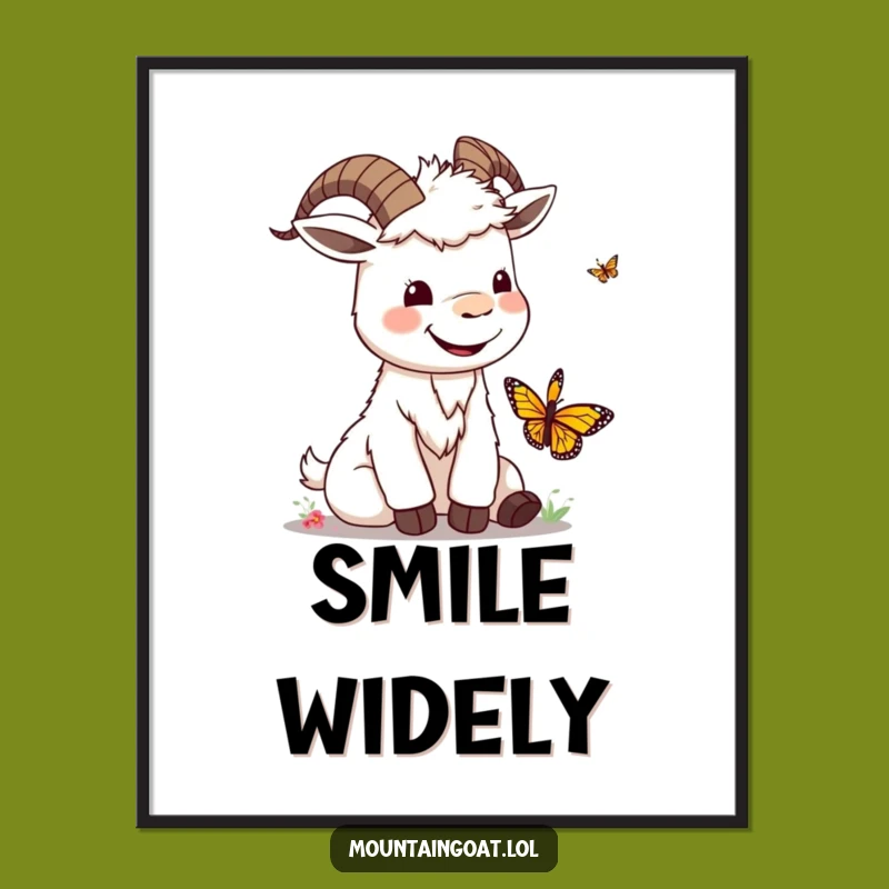 Funny Kawaii Goat & Butterfly Digital Art: Cheerful Wall Decor