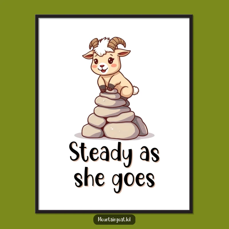 Funny Kawaii Goat Rock Balance Digital Art - Instant Focus Decor Gift