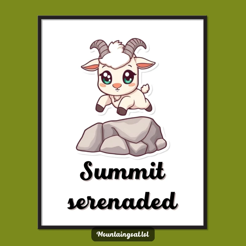 Funny Kawaii Mountain Goat Leaping Digital Art - Cute Printable Gift
