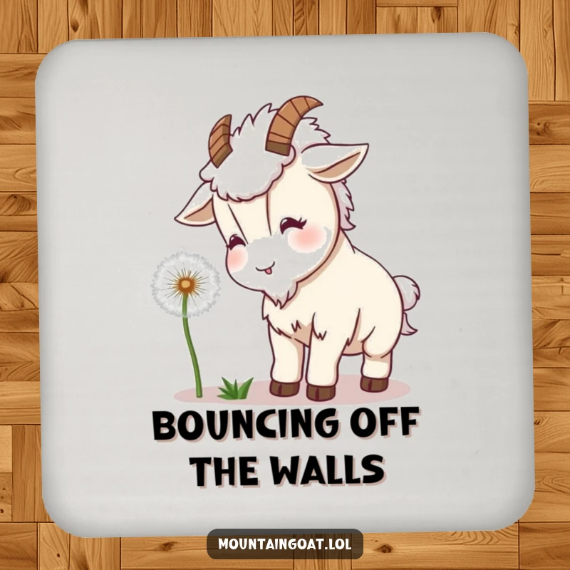Funny Goat Dandelion Coaster: A kawaii goat playfully headbutting a dandelion on a coaster, offering protection with a humorous touch.