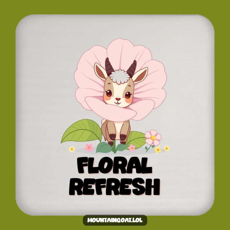 Funny Curious Mountain Goat Flower Drink Coaster - Protect Surfaces