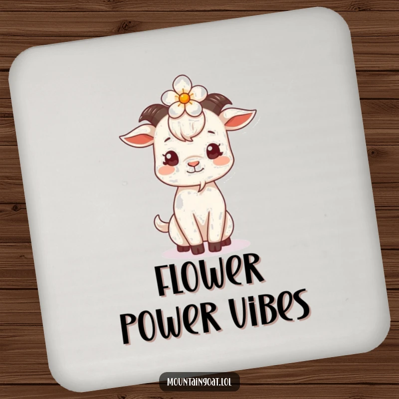 Funny Goat Flower Head Coaster, showcasing a cute goat balancing a flower, protecting your furniture with whimsical humor.
