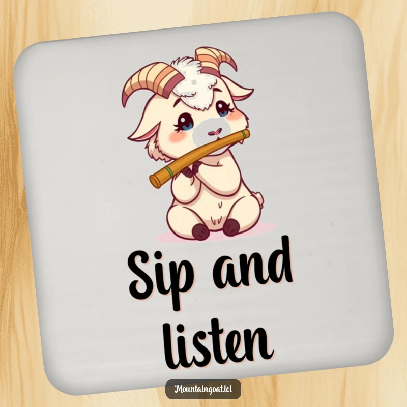 Funny Mountain Goat Flute Coasters: A goat attempts to play a flute, adding a touch of whimsical musical humor to your drinks.
