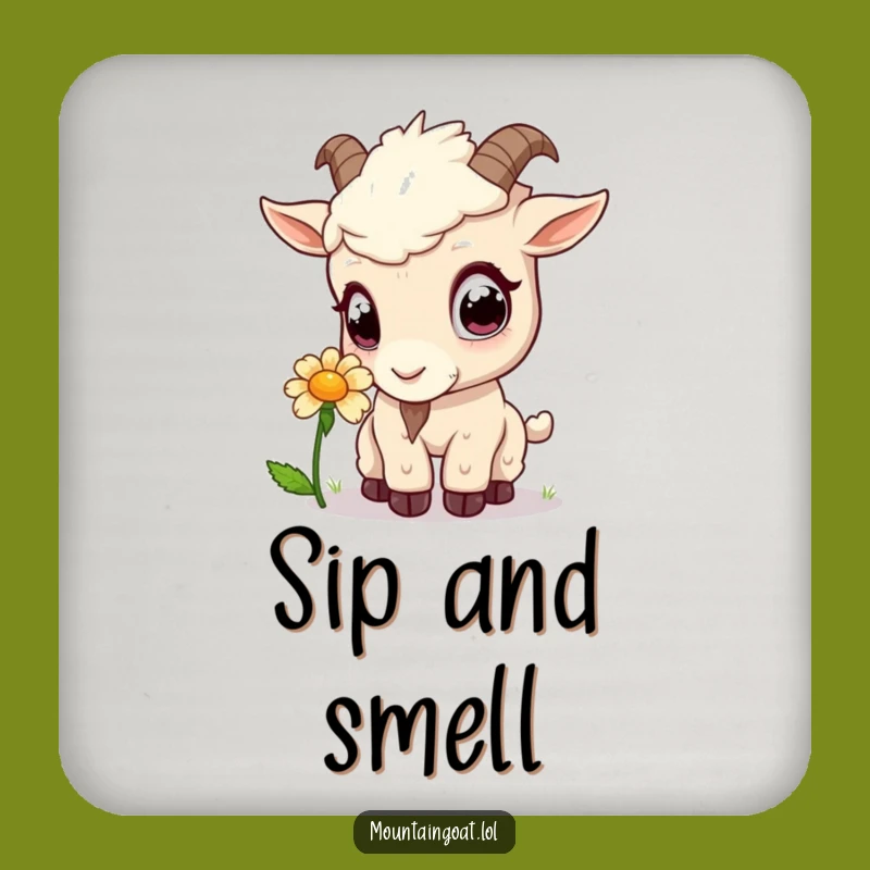 Funny Kawaii Goat Flower Sniff Coaster - Protect Surfaces Cute Gift
