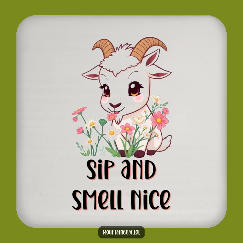Protective Funny Curious Goat Flower Coaster - Fun Goat Drink Gift!