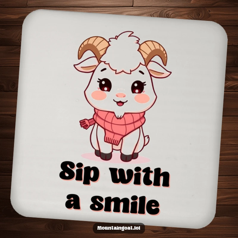 Funny Mountain Goat Scarf Coasters: A smiling goat in a scarf adds a touch of cozy charm to your drinks.