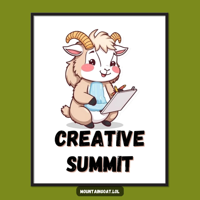 Funny Mountain Goat Artist Poster - Inspiring Waterfall Sketch Art Gift