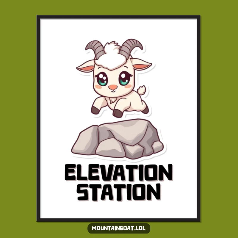 Funny Kawaii Mountain Goat Leaping Poster - Cute Animal Art Print Gift