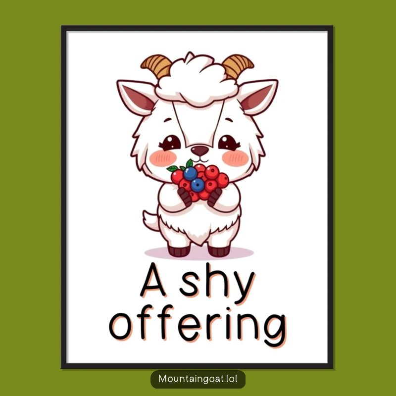 Funny Blushing Goat Berries Poster: Sweet Wall Art for a Cheerful Home Funny Gift