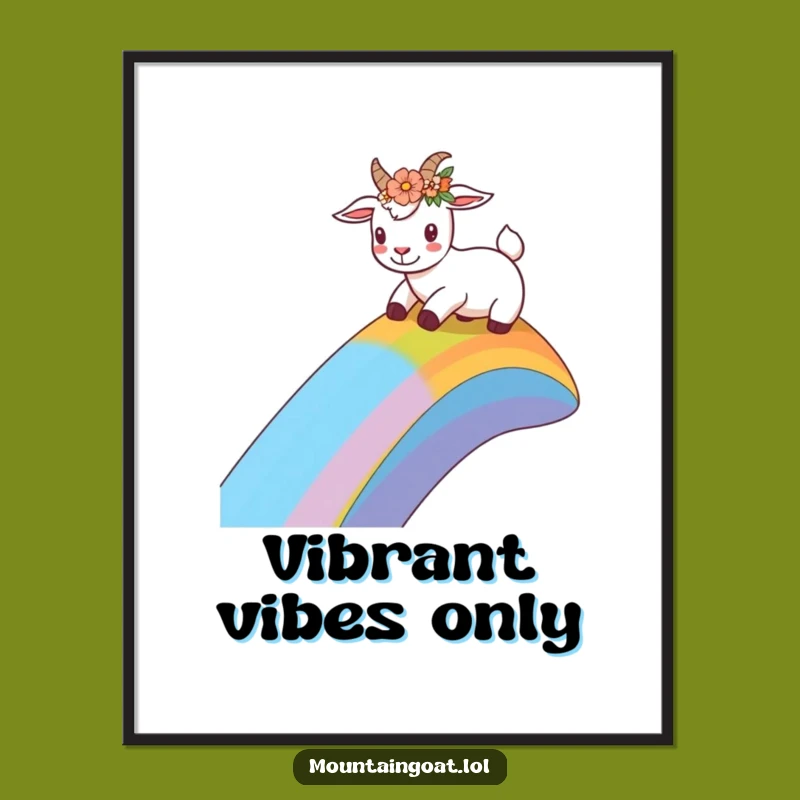 Funny Flower Crown Goat Poster: Hilarious Rainbow Slide Art for Walls