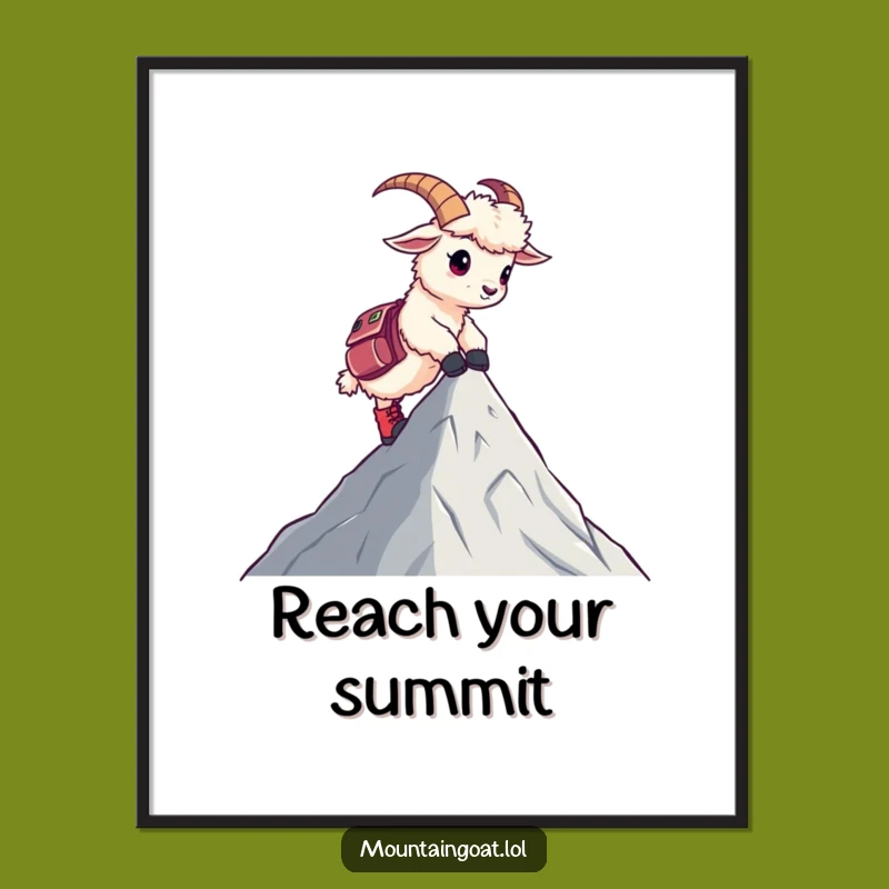 Funny Goat Hiking Poster: Adorable Mountain Art for Adventure Lovers!