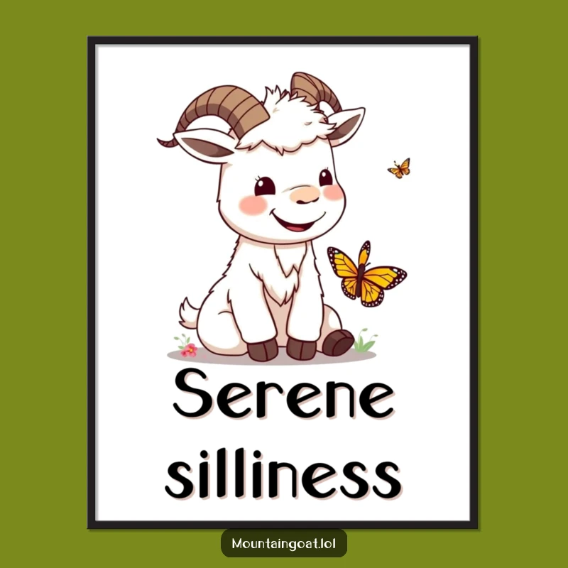 Funny Kawaii Goat & Butterfly Poster: Cheerful Wall Art
