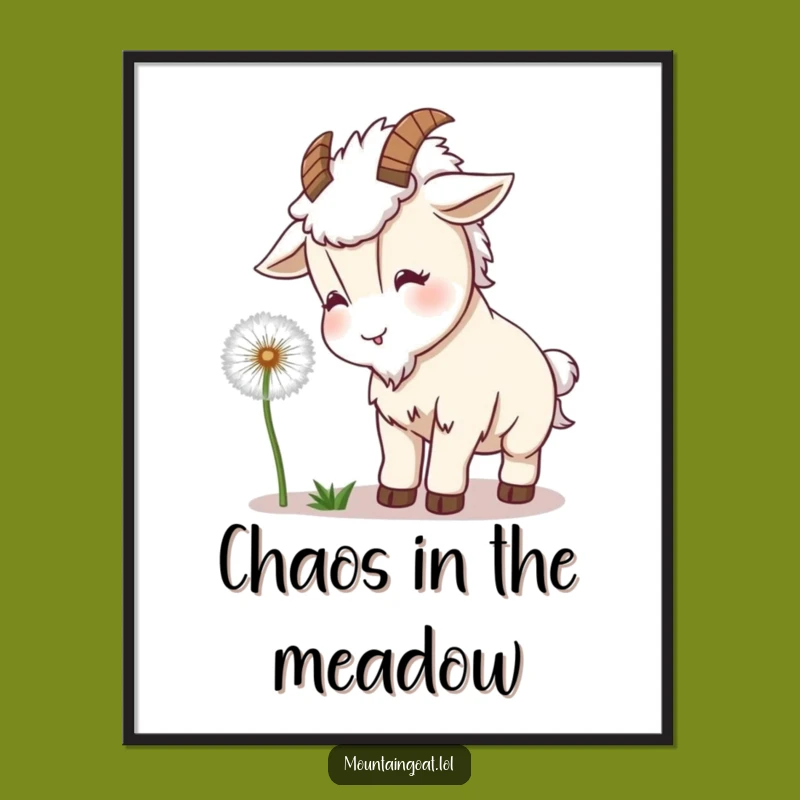 Funny Kawaii Goat Dandelion Poster: Whimsical Headbutt Art For Your Wall Gift