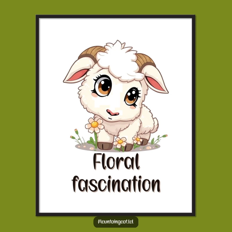 Funny Kawaii Goat Sniffing Flower Poster: Delicate Wall Art