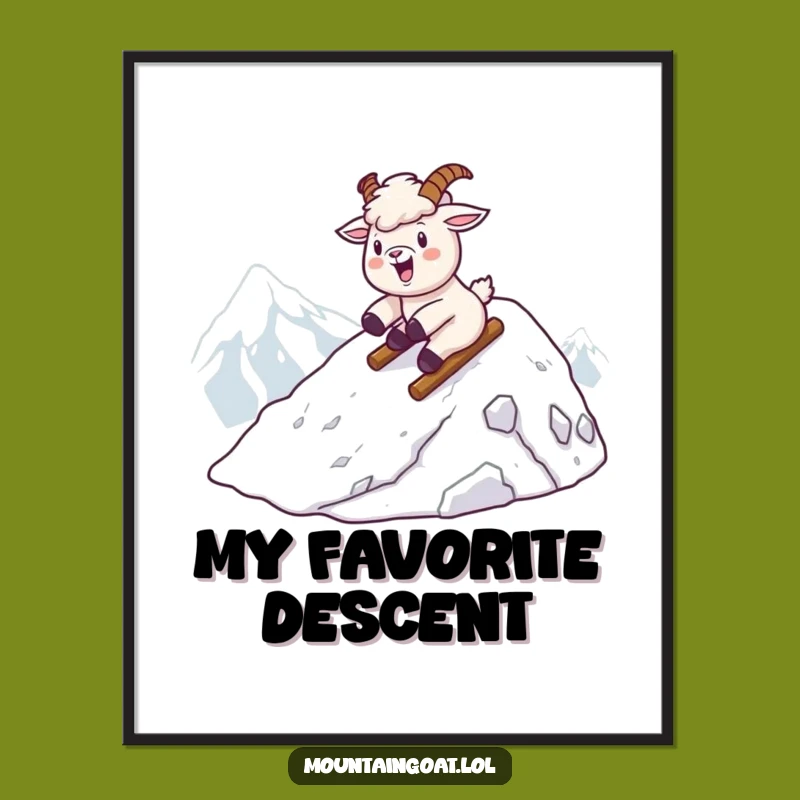Funny Kawaii Goat Snow Slide Poster - Winter Wall Art Gift
