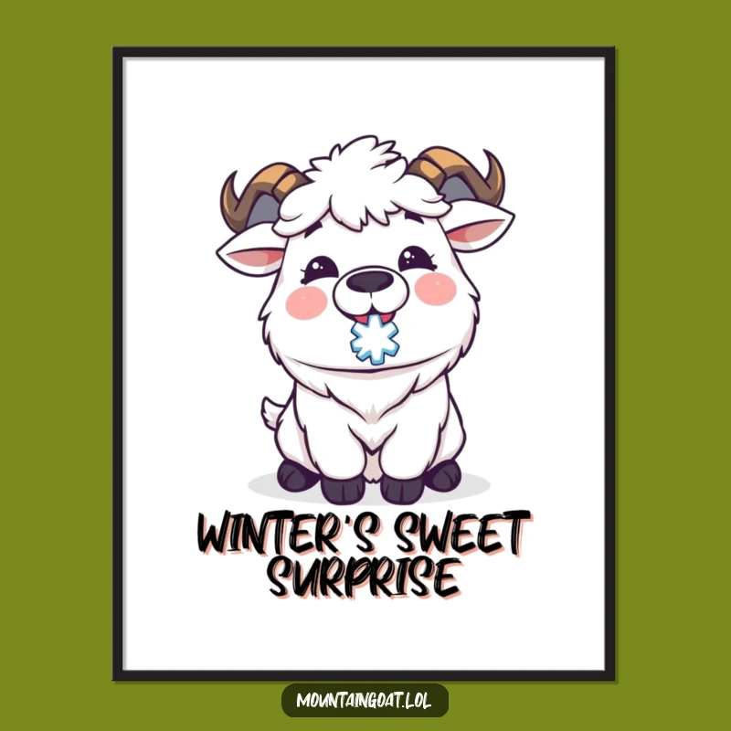 Funny Kawaii Goat Snowflake Poster Print: Delightful Winter Wall Art Gift