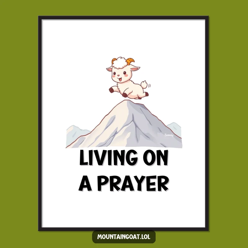 Funny Kawaii Mountain Goat Poster - Joyful Cloud Adventure Art Gift