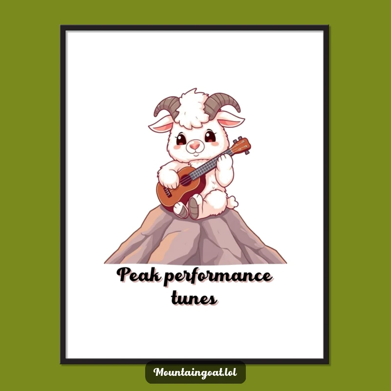 Funny Mountain Goat Musician Poster - Fluffy Ukulele Player Art Gift